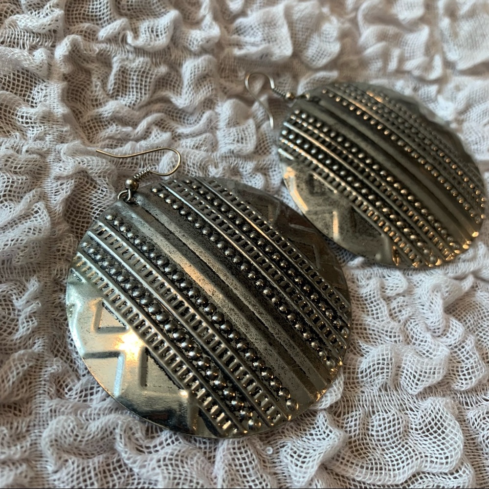 Silver Geometric Round Earrings